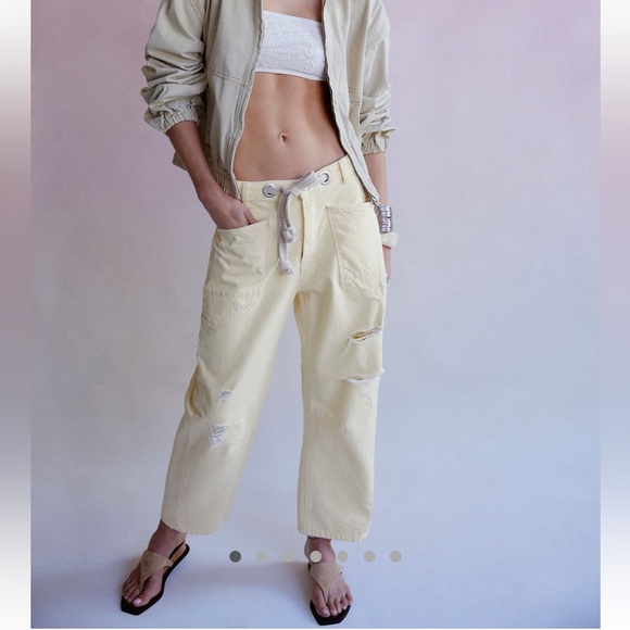 NWT Free People We the Free Moxie Pull on Barrel Jean Lemon Butter Yellow Pant